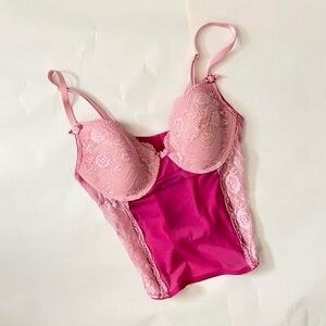 Elegant Pink Lace Bustier Corset Top